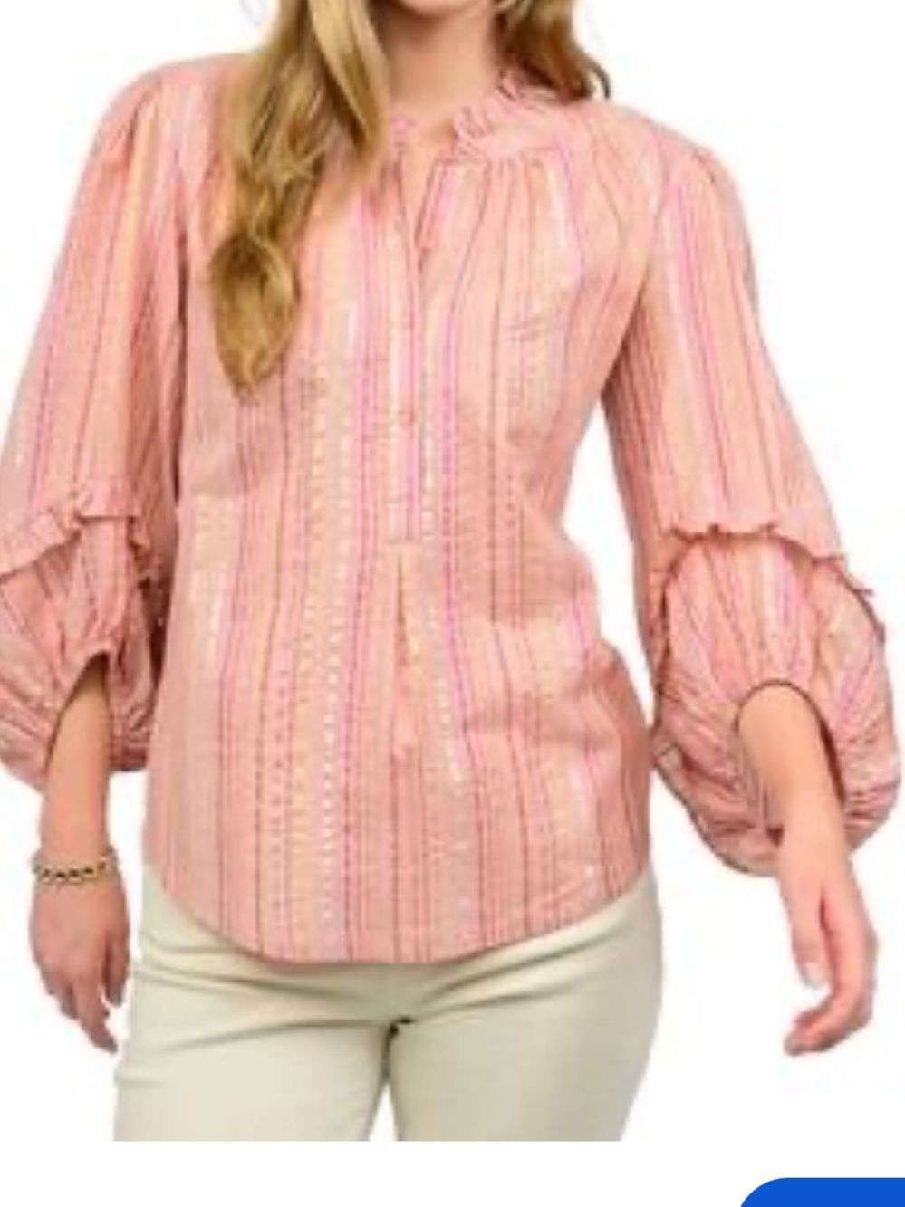Ivy Jane Women’s Blouse Shirt Top Balloon sleeve boho Large metallic stripe